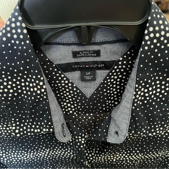 Tommy Hilfiger Shirt Women's Size S Navy Blue Polka Dot Long Sleeve Button Down - Picture 6 of 6